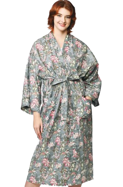 SMOKY BLUE FLORAL ROBE