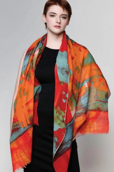 ABSTRACT RED WOOL SHAWL