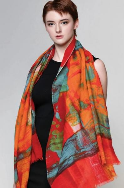 ABSTRACT RED WOOL SHAWL