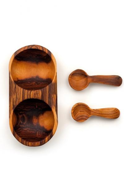 DOUBLE OLIVEWOOD SPICE DISH