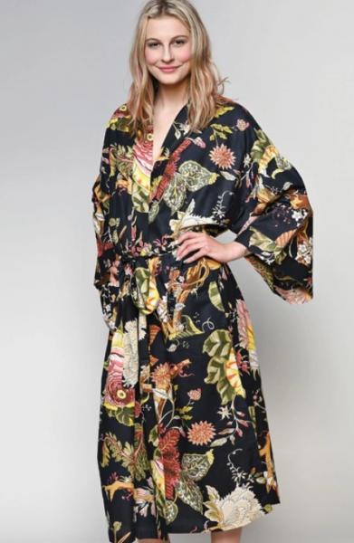 BLACK FLORAL COTTON ROBE