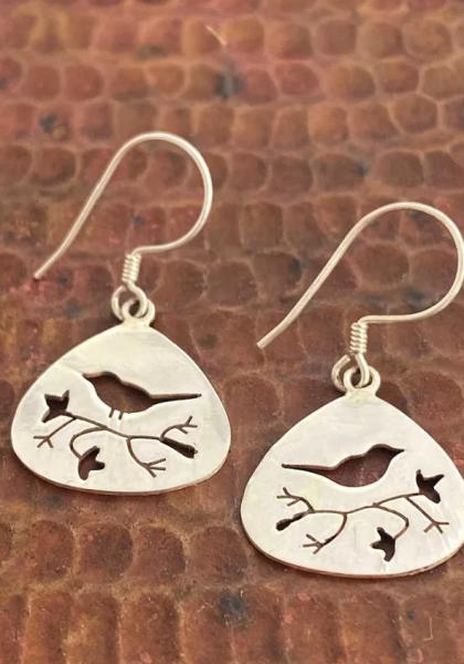 STERLING BIRD ON A BRANCH EARRINGS