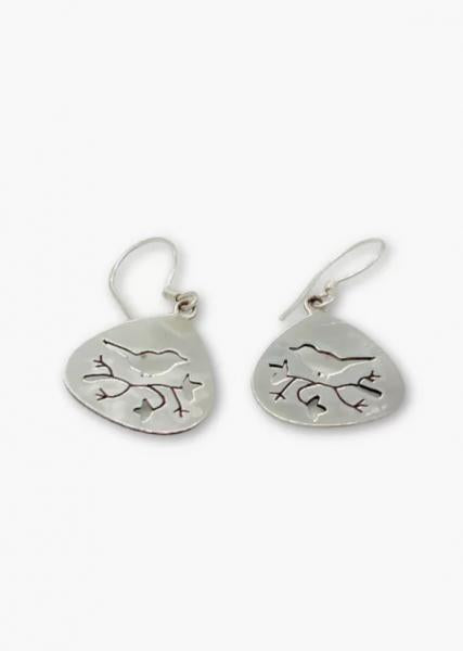 STERLING BIRD ON A BRANCH EARRINGS