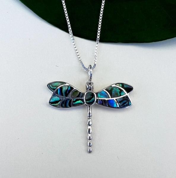 STERLING ABALONE DRAGONFLY NECKLACE